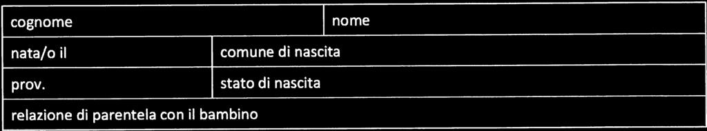 relazione di parentela con ìi bambino comune di nascita stato dì nascita nome cognome nome nata/o il comune di nascita prov.