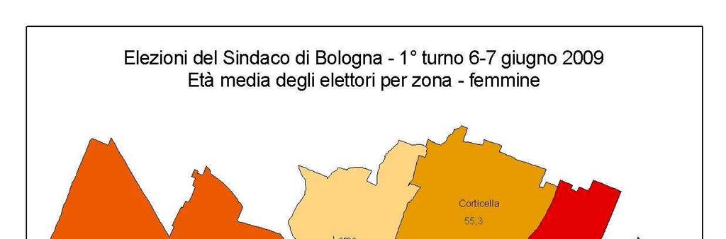 Elezioni comunali: fra gli elettori le donne hanno un età media più elevata 5 L elettore bolognese ha in media 54 anni; questo valore