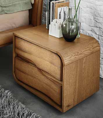 Ash bedside table with two drawers, curvilinear profiles and Wavy Fronts.