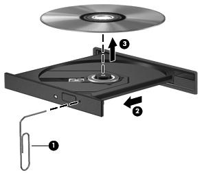 3. Rimuovere il disco (3) dal vassoio premendo delicatamente sul perno centrale mentre si solleva il disco afferrandolo per il bordo. Tenere il disco per il bordo ed evitare di toccare la superficie.