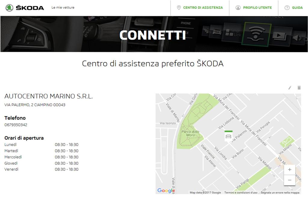 Connect Portal Selezione del centro di assistenza preferito 3. Dopo aver confermato il centro di assistenza preferito vengono visualizzate le informazioni sul centro di assistenza selezionato.