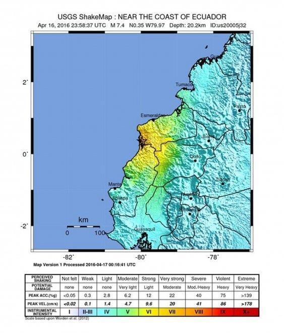 Sabato 16 aprile alle 18.58 un terremoto di magnitudo 7,8 della scala Richter ha devastato parte della zona costiera dell'ecuador che comprende le province di Esmeraldas, Manabi, Guayas.