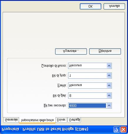 4) Verificare il settaggio della porta (vedere figura 3) che deve essere 4800.