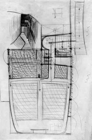 Rovigo, 1951/55), disegno e veduta esterna (foto A. Muciaccia).