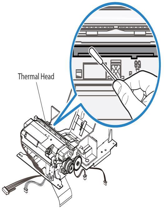c. Utilizzare un panno morbido e asciutto per pulire la testina termica. d. Attendere finché la testina termica non si è asciugata, quindi chiudere il coperchio della stampante.