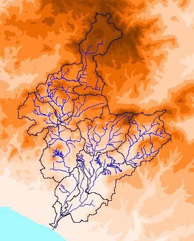 Di seguito si riporta una rappresentazione grafica con l altimetria (Digital Elevation Model) e la rete idrografica del bacino del fiume Gela. Figura 3.2/6.