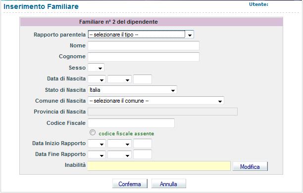 NUCLEO FAMILIARE A questo punto si può procedere con l inserimento del proprio