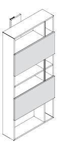 Articolo: LIBRERIE (III) La struttura dei moduli è realizzata con pannelli in MDF sp. 18 mm. La giunzione tra pannello versicale e orizzontale è a 45.