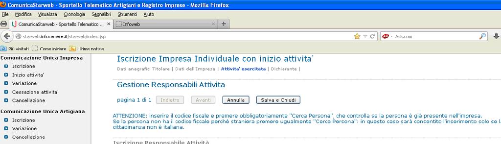 a tendina, la voce corrispondente all attività dichiarata 4) indicare la data di conseguimento del requisito abilitativo del preposto 5) selezionare, dal menu a tendina, la sigla della provincia di