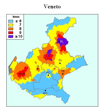 Con riferimento alle massime intensità macrosismiche osservate, di cui al rapporto del Dipartimento Protezione Civile aprile 1999 (vedi