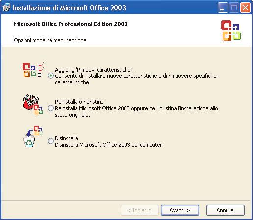 Introduzione XV Figura 3 Il menu di ogni modulo permette di specificare il tipo di installazione. Per installare anche tutti gli eventuali sottomoduli, occorre usare quello indicato dal puntatore.