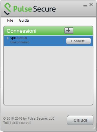 Cliccare adesso su Connetti in corrispondenza della connessione vpn-unina creata in precedenza: