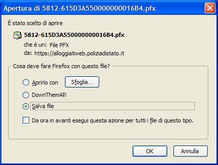 Figura 5 Per scaricare il certificato fare clic sul pulsante a questo punto salvare il file con estensione pfx sul proprio desktop (figura 6).