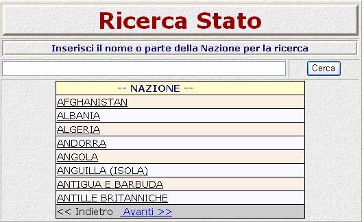 Fig.2: Maschera per la Selezione della Cittadinanza Per selezionare una nazione basta fare clic sul suo nome.