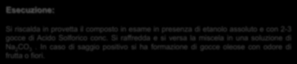 A- Conversione in Estere Etilico Il saggio consiste nel trasformare l acido carbossilico nel corrispondente estere etilico che può essere riconosciuto per alcune sue componenti organolettiche.