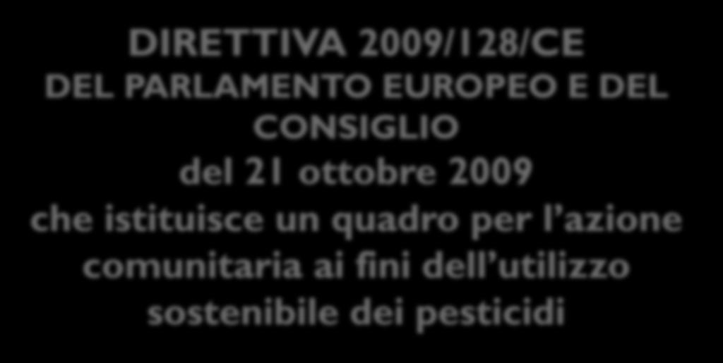 Situazione attuale DIRETTIVA 2009/128/CE DEL PARLAMENTO EUROPEO E DEL CONSIGLIO del 21 ottobre 2009 che istituisce un