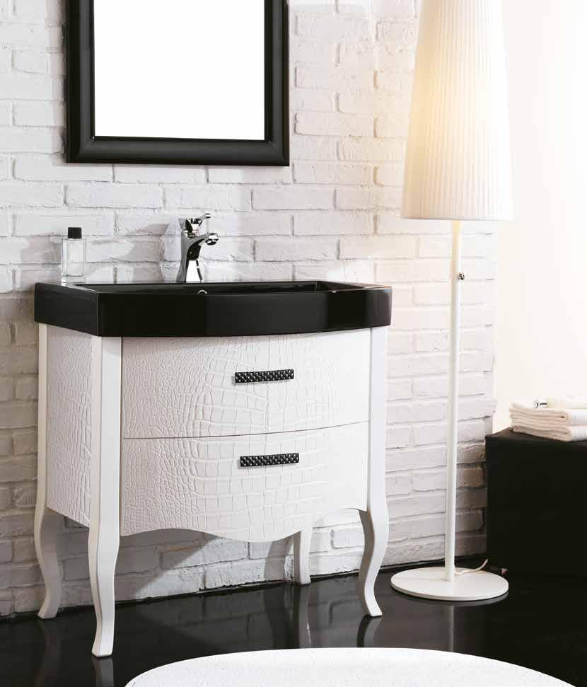 terra con lavabo in ceramica nero Dimensioni: cm x h84 Finitura: Bianco Lucido/occodrillo Bianco Maniglia: Fascia Nera con inserti ristallo Zeus