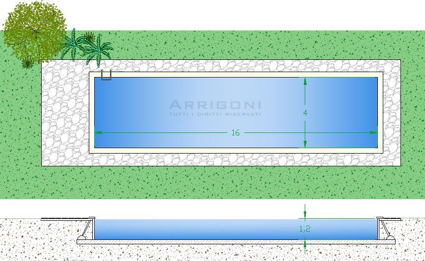 415 Oggetto: Piscina modello NUOTO 4x16 interrata con scaletta inox, pareti prefabbricate in acciaio alte 120 (formula fornitura e posa).