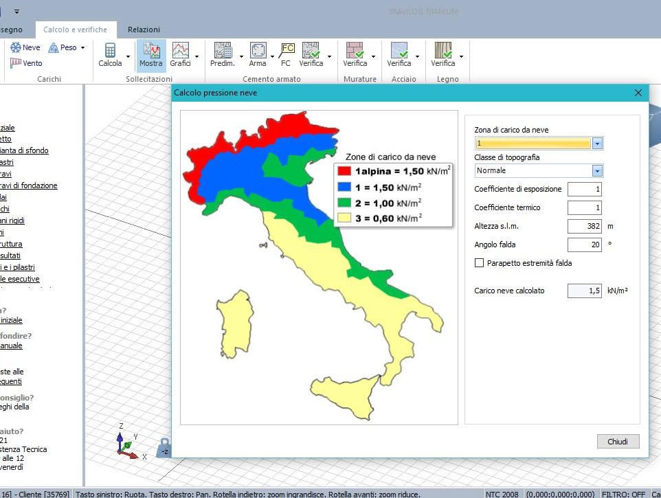 45, Se α = 60, μ = 0,8 [-] μ = 0,4 [-] μ = 0 [-] q s CARICO NEVE (Varese