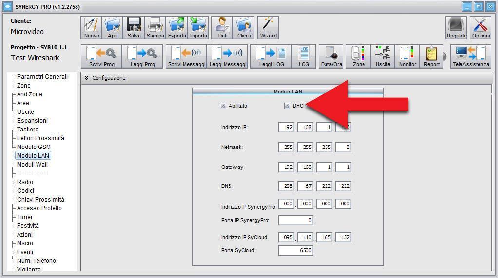 Funzione DHCP Modulo LAN Abilita la funzione DHCP del modulo LAN Non devo programmare