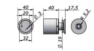 max 22 mm) Wall fastening fixed screw with 20 mm spacer (Glass max 22 mm)