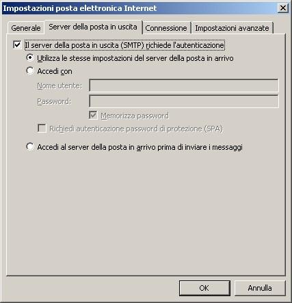 Pagina 8 di 15 Sempre dalla finestra Impostazioni posta elettronica Internet cliccare nella sezione Server della posta in uscita