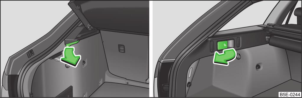 Ribaltamento dal bagagliaio Sul lato destro del bagagliaio è presente una leva per il ribaltamento dello schienale del sedile posteriore destro e centrale. Fig.