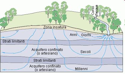 Le acque sotterranee Parte delle precipitazioni che cadono sul terreno vi s'infiltrano e diventano acqua sotterranea.