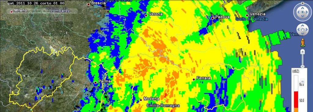 Dalle 18 UTC circa si osserva uno spostamento verso est della zona di precipitazione più