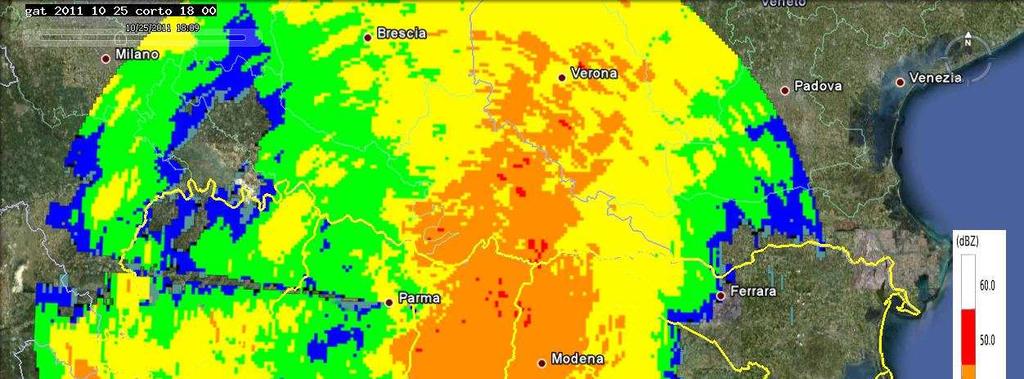Figura 8: Mappe di riflettività (impulso medio sovrapposto a impulso corto) del 26/10/2011