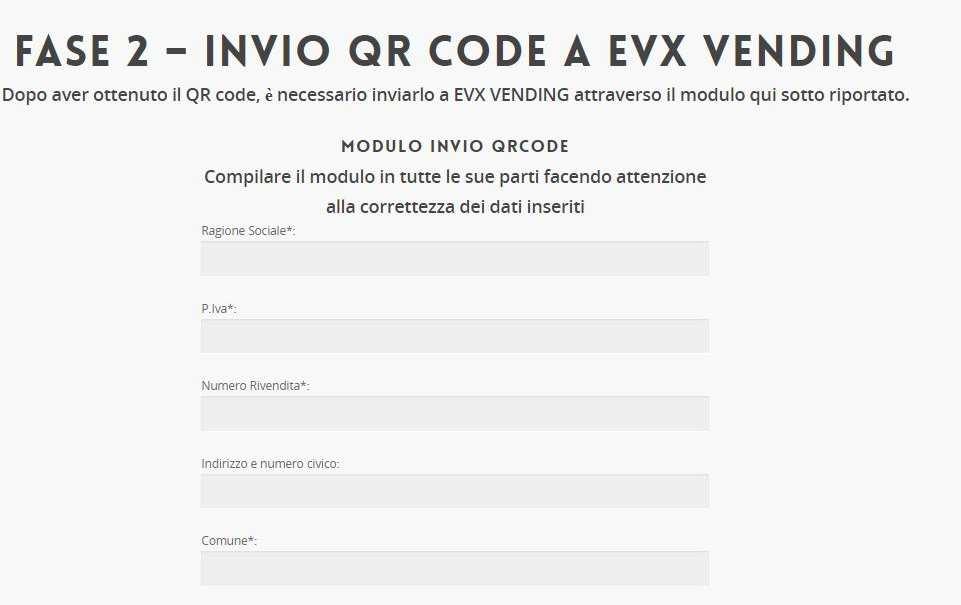 INVIO QRcde a EVX VENDING Cllegarsi all indirizz Internet www.evxvending.