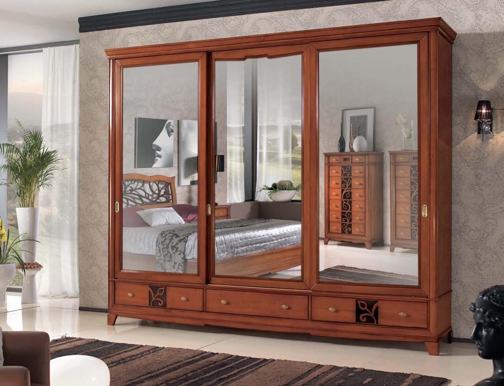 wardrobe 3 sliding doors with bronze mirrors and closed plinth blond walnut polishing moka details. cm. l. 298 - p.