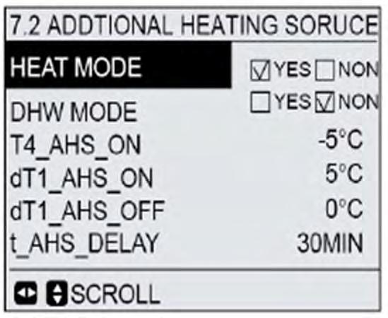 Se una fonte di riscaldamento supplementare è disponibile, si prega di selezionare YES nella posizione corrispondente.