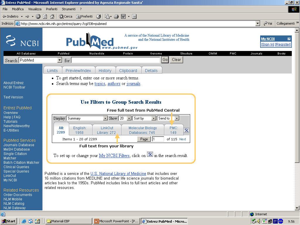 PubMed è accessibile al seguente indirizzo: