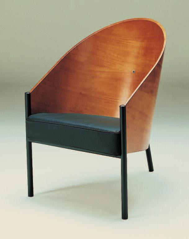 Chair with metal frame and beech wood back. Leather seat. Finishings: mahogany - cherry - black. Art. 345/P - cm.