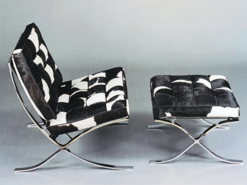 Sofà, frame in chrome-plated steel strip, leather upholstered seat/back. Leather straps suspension. Art. 532 pouf - cm. H38 - L62 - P56 Art. 531 - cm.