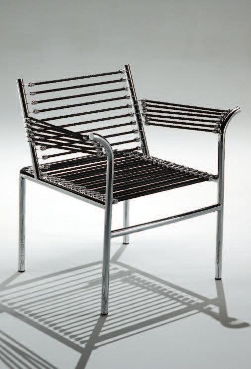 Chair mirror polished and chrome-plated steel tube frame, elastic cords covered in cotton cloth. R E N È H E R B S T Art. 312 - cm.