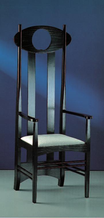 Chair with oval backrail ebonized open pore ash with padded seat cushion.