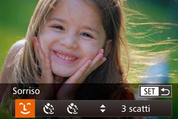 speciali per altri scopi Scatto automatico dopo il rilevamento di un viso (tturatore intelligente) Scatto automatico dopo il rilevamento di un sorriso La fotocamera scatta automaticamente dopo avere