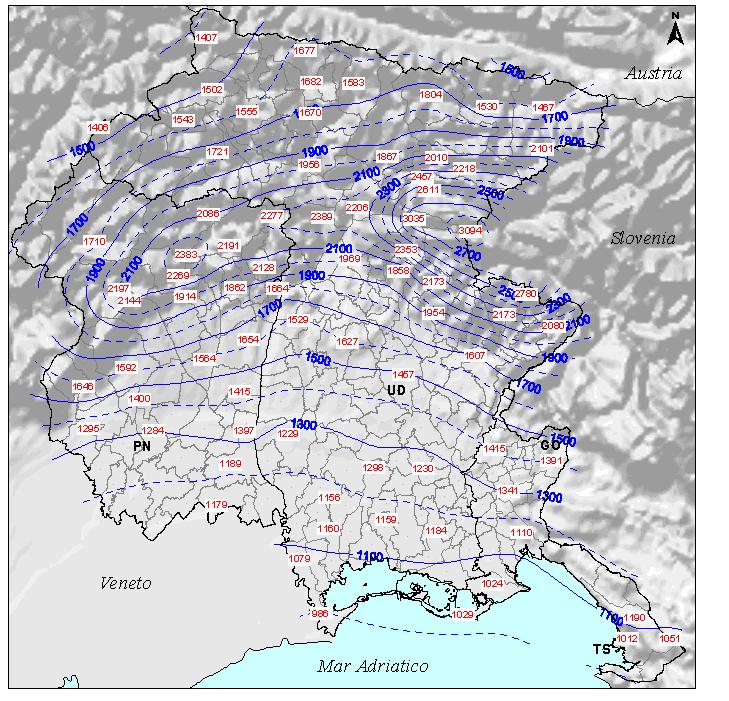 Clima del Friuli Venezia Giulia Piogge medie Annue