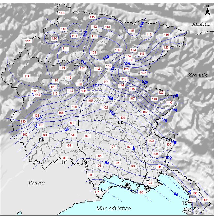 Clima del Friuli Venezia Giulia N di giorni piovosi: Sulla