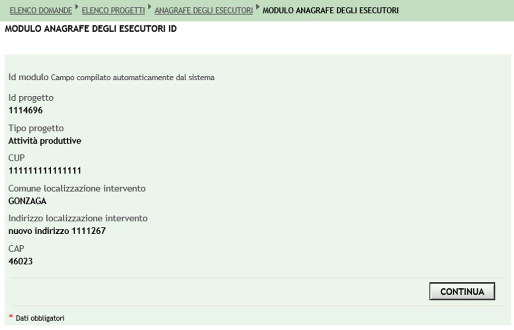 Modulo Anagrafe Esecutori Nella sezione «Elenco Moduli Anagrafe Esecutori» è presente la funzionalità «Nuovo Modulo» che, se selezionata, crea a sistema