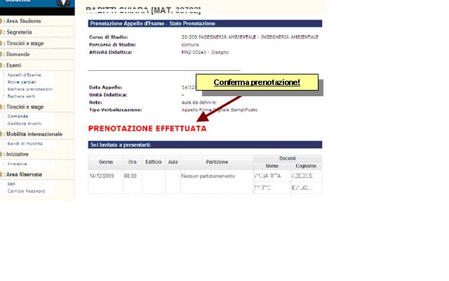Se è tutto in regola ti apparirà un messaggio di conferma (Prenotazione