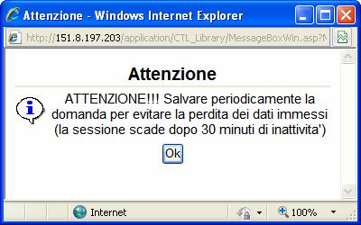 ! La seguente schermata avvisa di salvare periodicamente i dati, ciò al fine di evitare