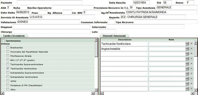 codice diagnosi ICD9-CM codice procedura ICD9-CM, eventuali note utili per gli altri professionisti che nel percorso prenderanno in carico il paziente (es.infermieri del Cunico o anestesisti).