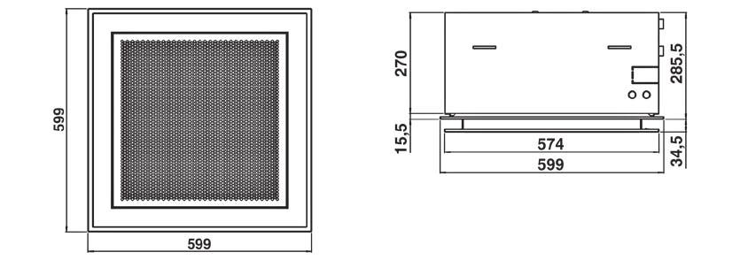 Dimensioni e Peso SK 12-14 / SK 22-26 / SK 32-36 (Versione 600 x 600) Impianto 2 tubi 3. Entrata acqua calda/fredda 1/2 4. Uscita acqua calda/fredda 1/2 Impianto 4 tubi 1. Entrata acqua calda 1/2 2.