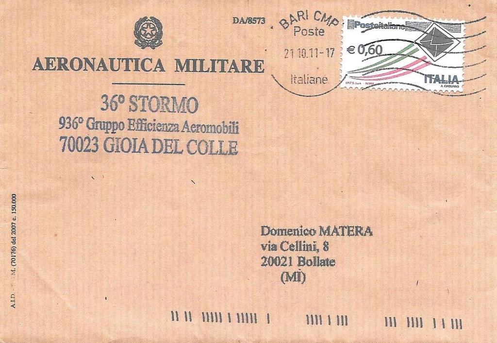Stormo Gioia del Colle 21.10.2011 Busta Ufficiale A.M.