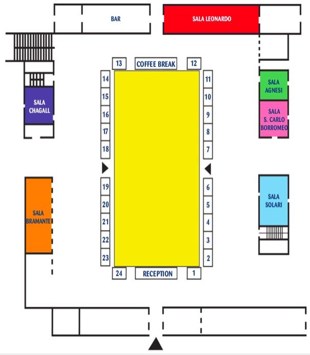 LOCATION Nell immagine la pianta del Centro Congressi «Le Stelline» in Corso Magenta 61 a Milano, piano terra, chiostro centrale.