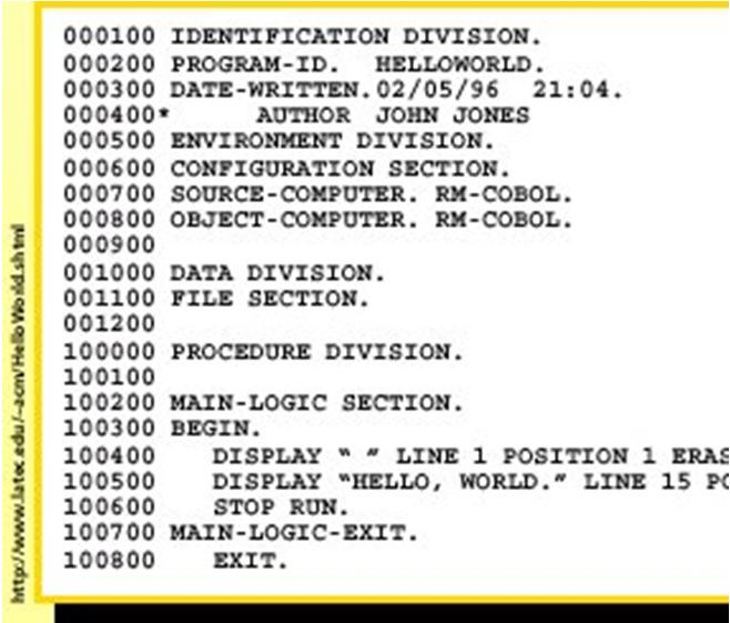1959 Si forma il Comitato per i linguaggi di sistemi di dati e nasce il COBOL (Common Business