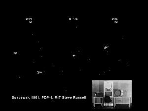 Il primo videogame Nel 1962 nasce al MIT il primo videogame della storia per merito dello studente Steve Russell creatore di Spacewar!, sparatutto per PDP-1.